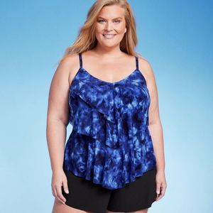 Women's UPF 50 Tiered Tankini Top - Aqua Green® Blue 2X